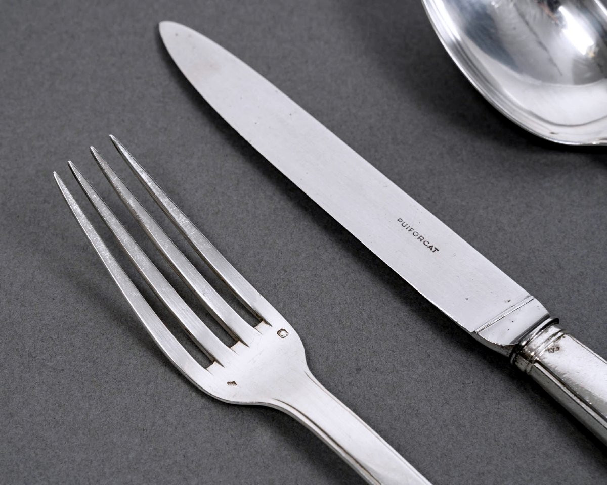 Jean E. Puiforcat - Ménagère Art Déco Menton Argent Massif - 48 Pièces-photo-2