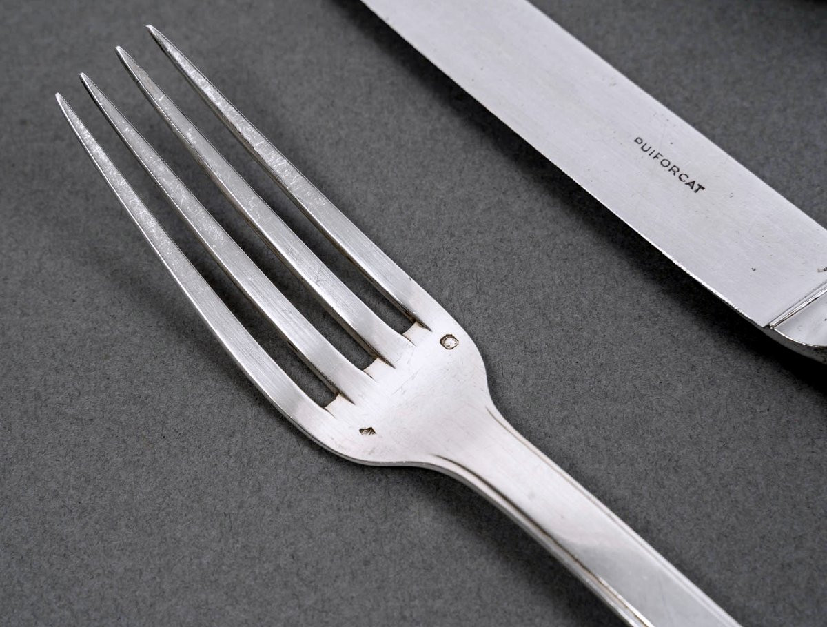 Jean E. Puiforcat - Ménagère Art Déco Menton Argent Massif - 48 Pièces-photo-3