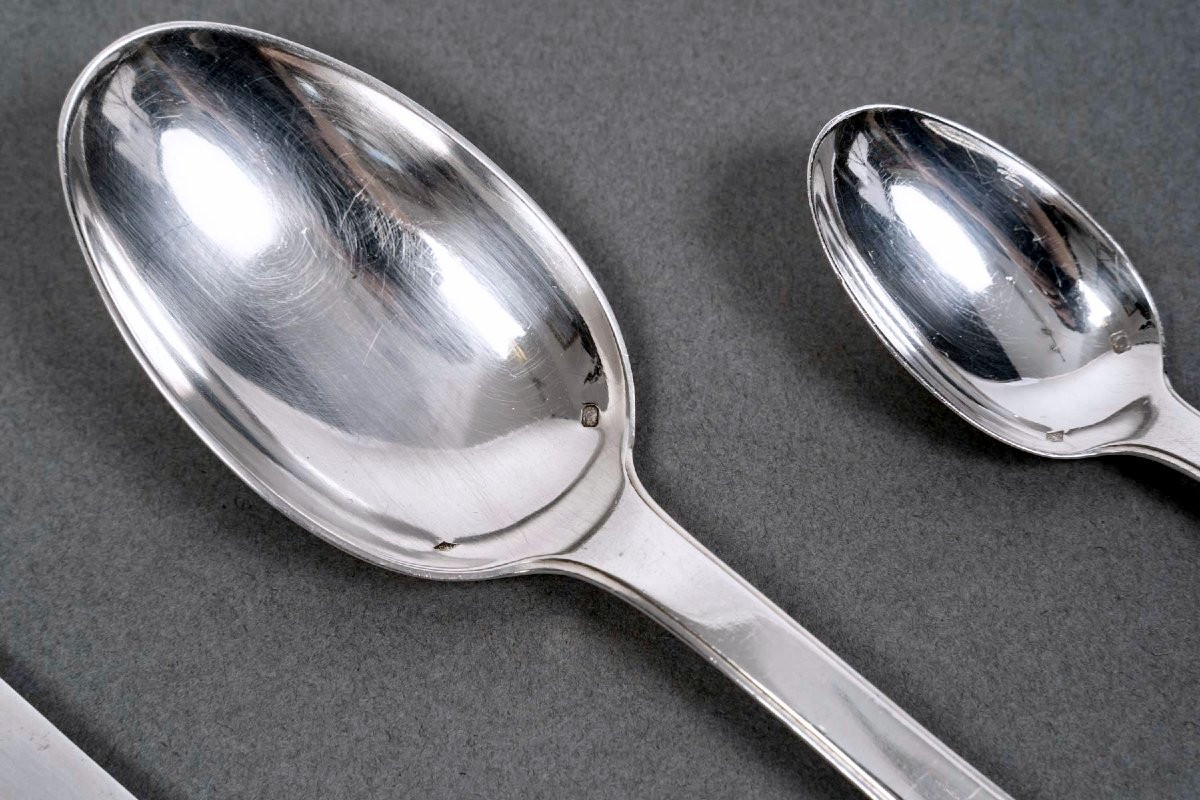 Jean E. Puiforcat - Ménagère Art Déco Menton Argent Massif - 48 Pièces-photo-4