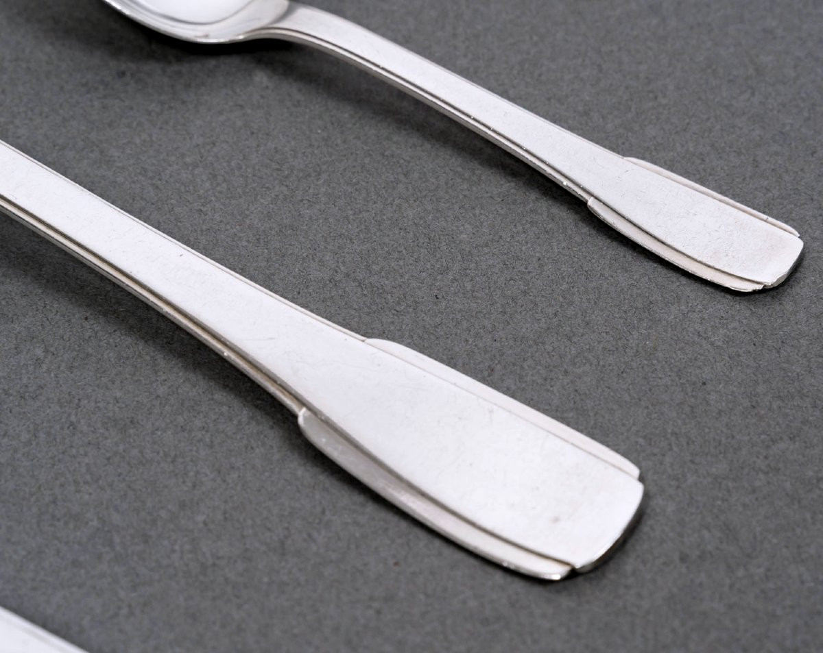 Jean E. Puiforcat - Ménagère Art Déco Menton Argent Massif - 48 Pièces-photo-1