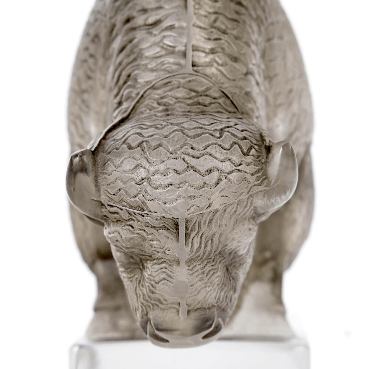 1931 René Lalique - Presse Papiers Bison Verre Blanc Patiné Gris-photo-4