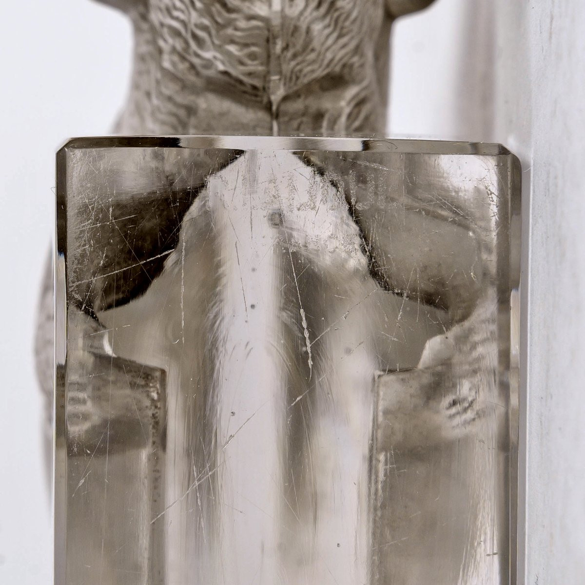 1931 René Lalique - Presse Papiers Bison Verre Blanc Patiné Gris-photo-2