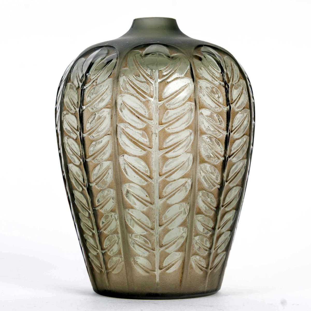1924 René Lalique - Vase Tournai Verre Gris Fumé Patiné Sépia-photo-2