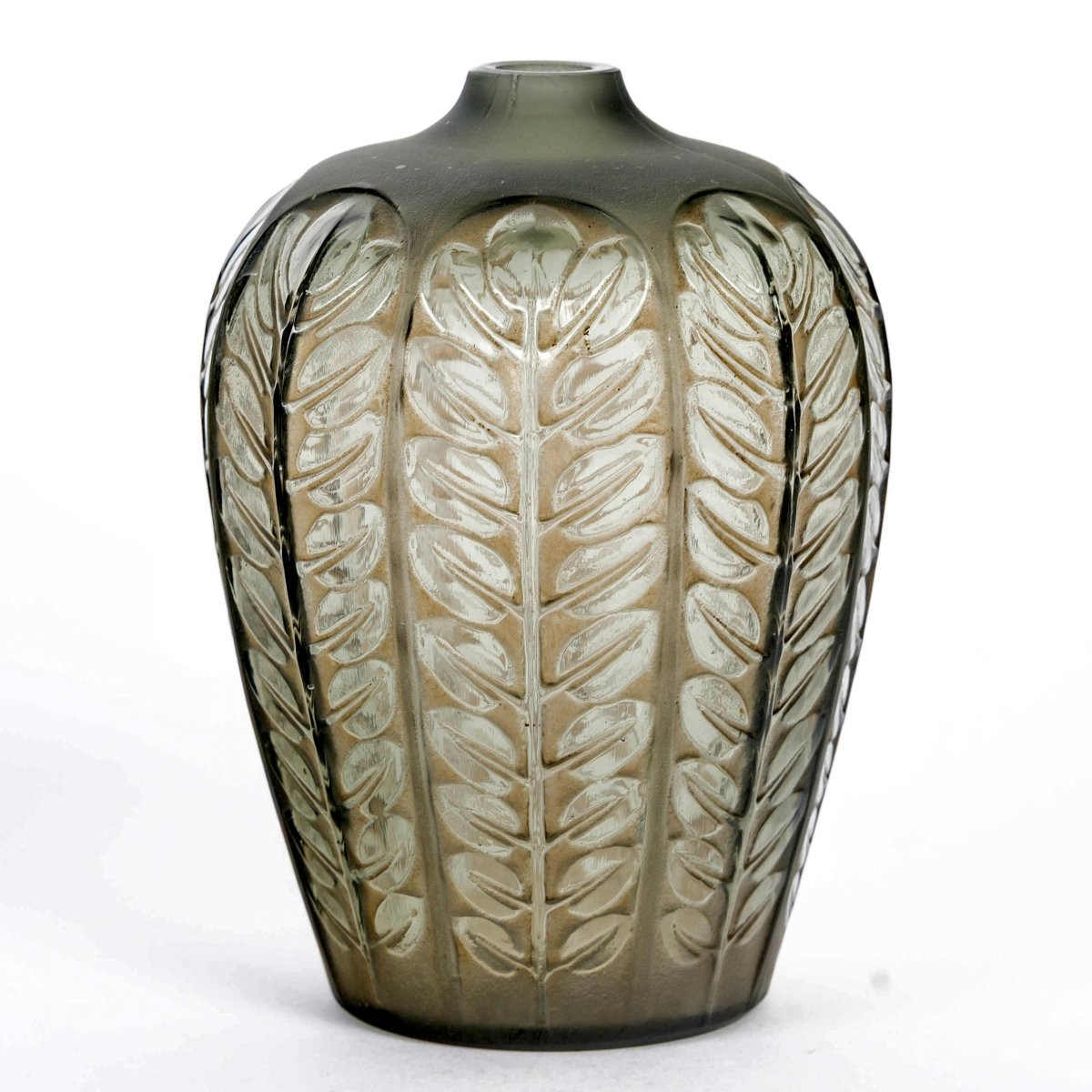 1924 René Lalique - Vase Tournai Verre Gris Fumé Patiné Sépia-photo-3