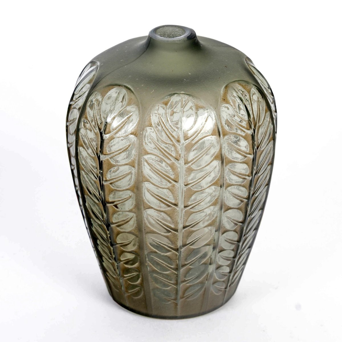 1924 René Lalique - Vase Tournai Verre Gris Fumé Patiné Sépia-photo-4