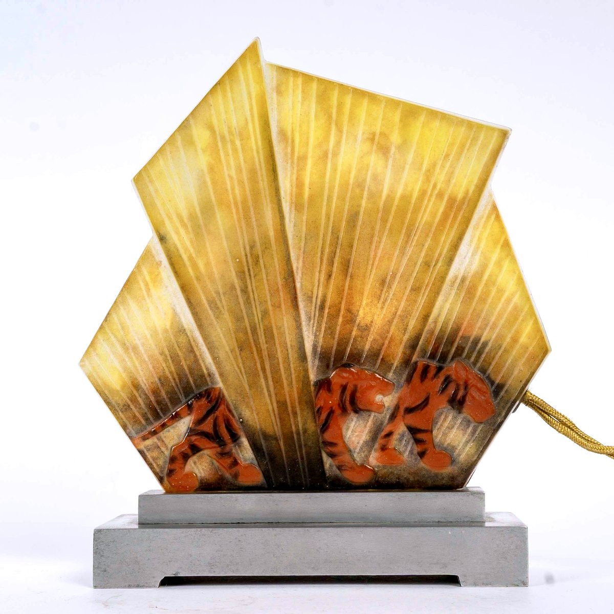 1928 Gabriel Argy Rousseau - Veilleuse Tigres Pâte de Verre-photo-2