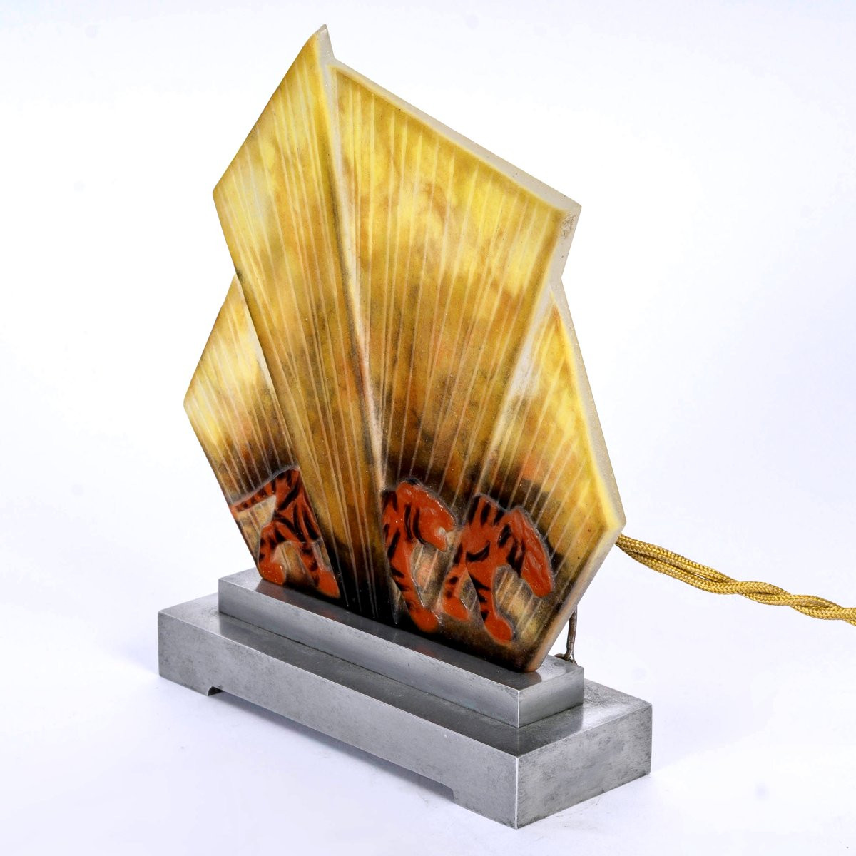 1928 Gabriel Argy Rousseau - Veilleuse Tigres Pâte de Verre-photo-3