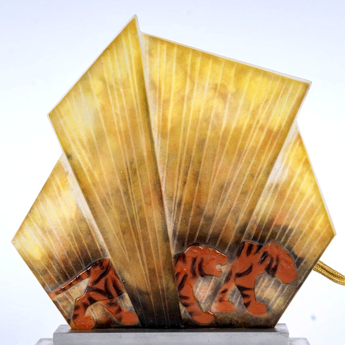 1928 Gabriel Argy Rousseau - Veilleuse Tigres Pâte de Verre-photo-2