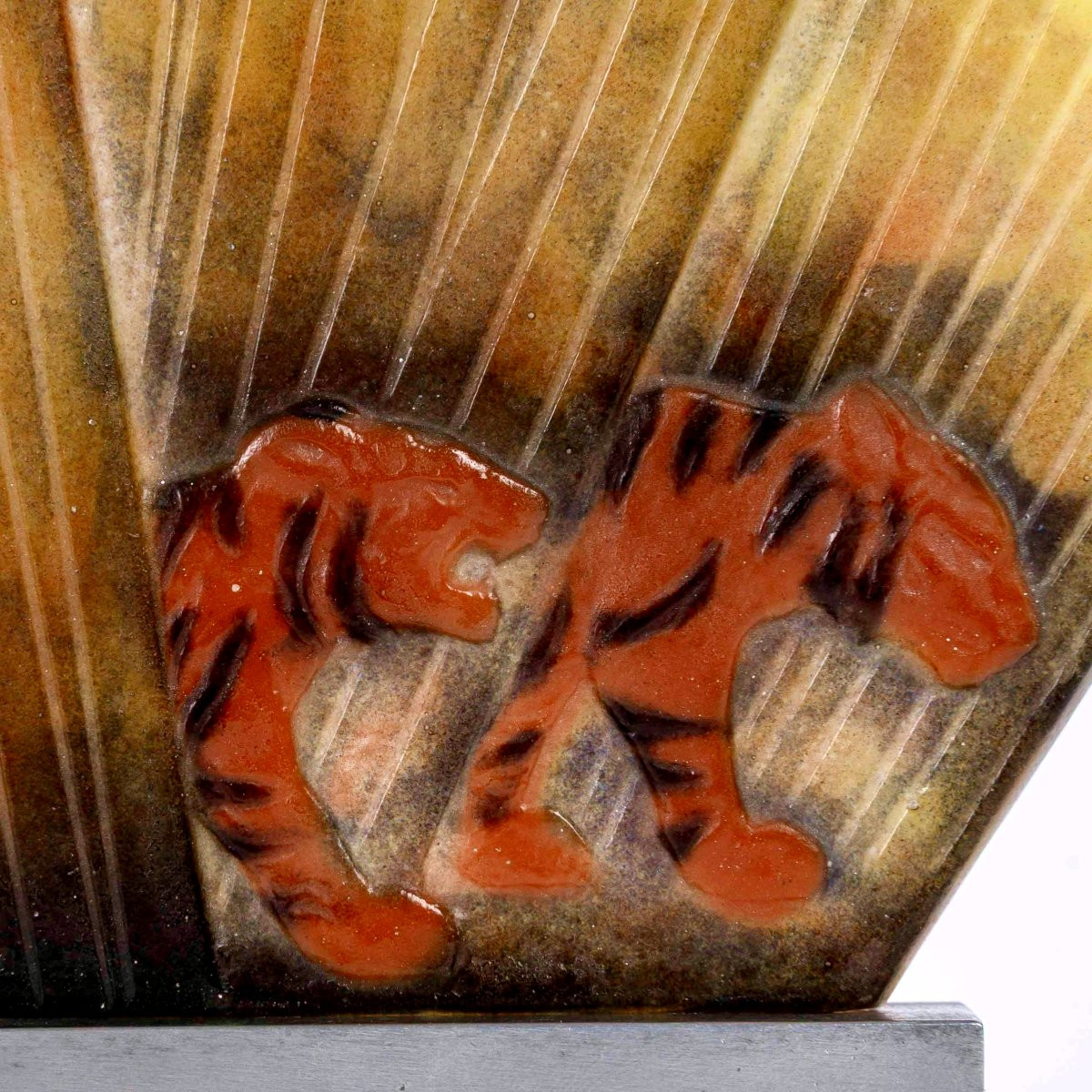 1928 Gabriel Argy Rousseau - Veilleuse Tigres Pâte de Verre-photo-3