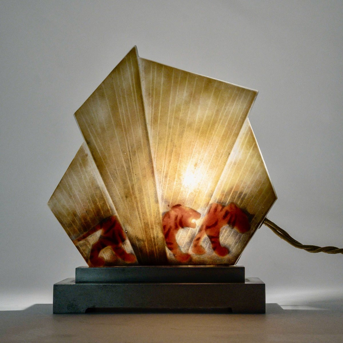 1928 Gabriel Argy Rousseau - Veilleuse Tigres Pâte de Verre-photo-6