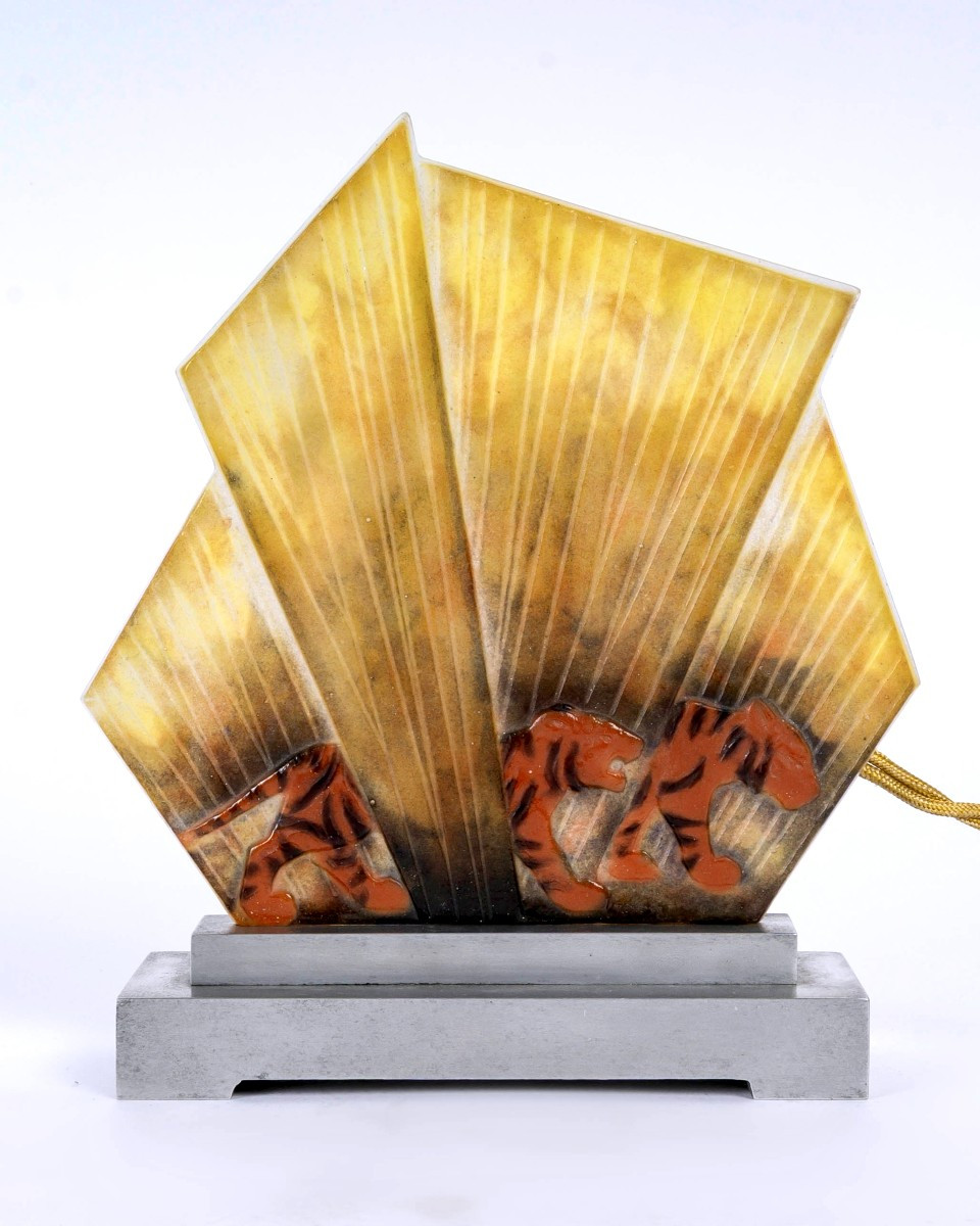 1928 Gabriel Argy Rousseau - Veilleuse Tigres Pâte de Verre