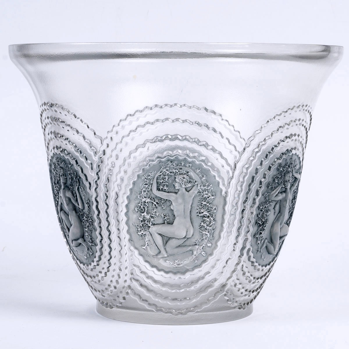 1937 René Lalique - Vase Dryades Glass With Blue Patina