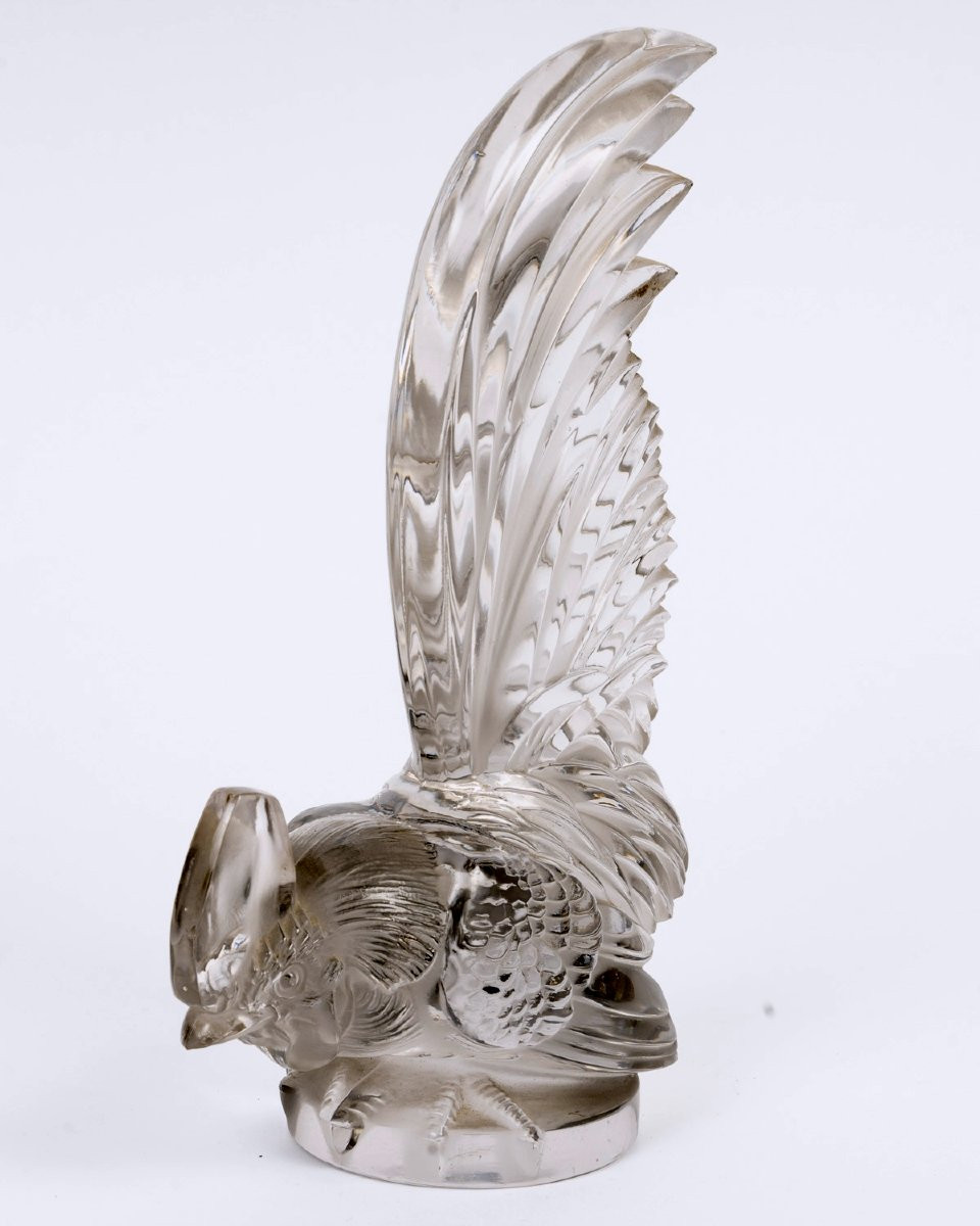 1928 René Lalique - Mascotte Automobile Coq Nain Verre Blanc -photo-2