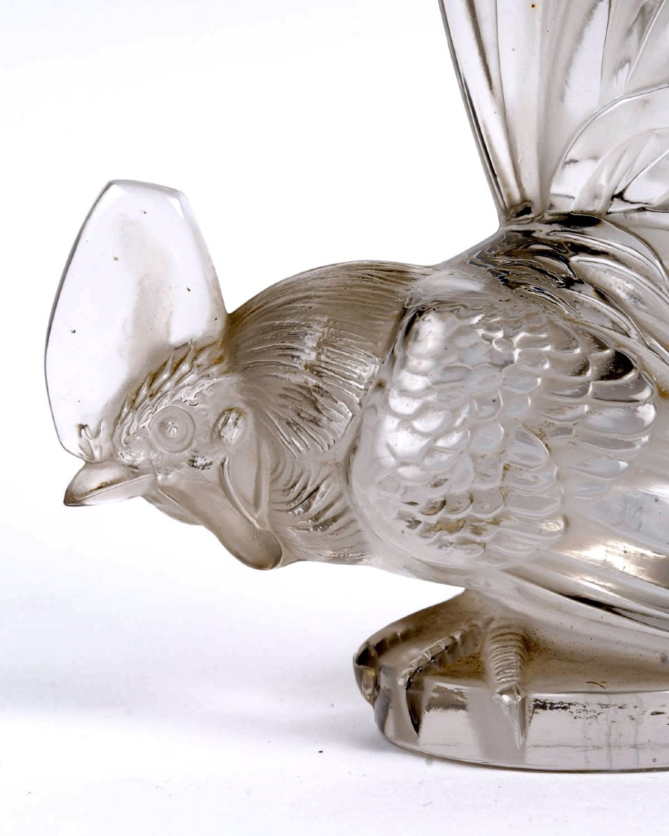 1928 René Lalique - Mascotte Automobile Coq Nain Verre Blanc -photo-1