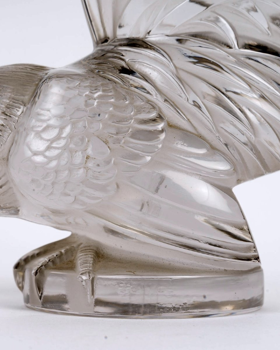 1928 René Lalique - Mascotte Automobile Coq Nain Verre Blanc -photo-4