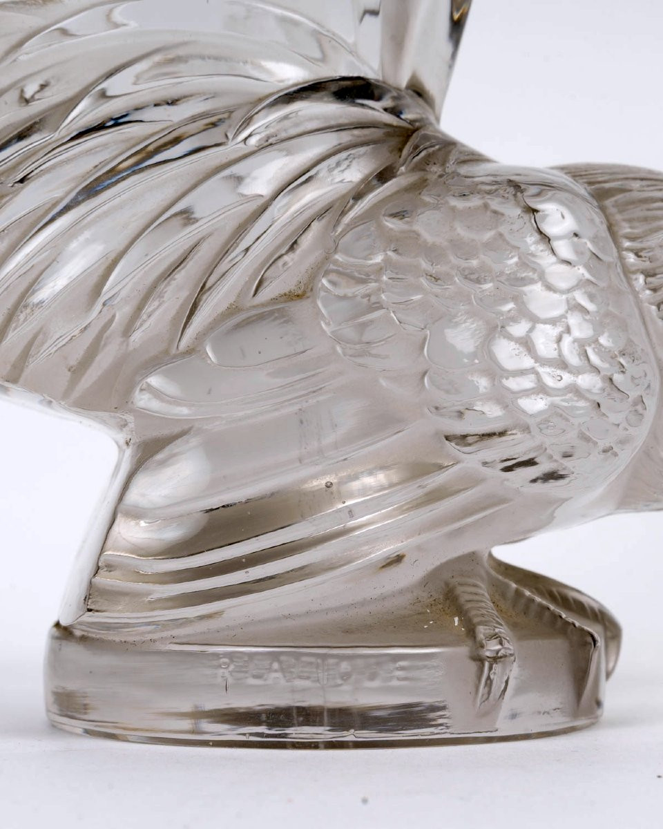 1928 René Lalique - Mascotte Automobile Coq Nain Verre Blanc -photo-5