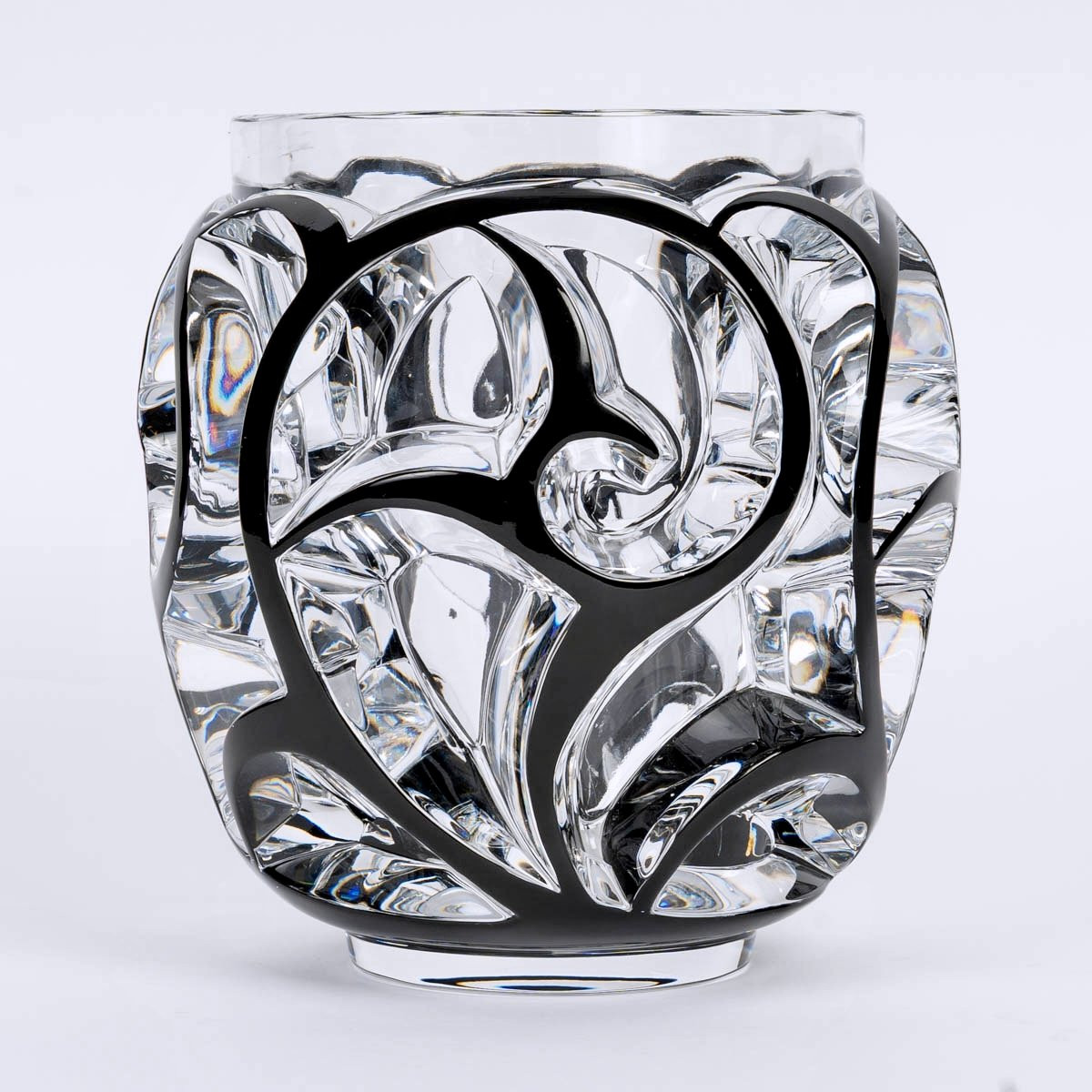 Lalique France - Vase Tourbillons Crystal With Black Enamel-photo-2
