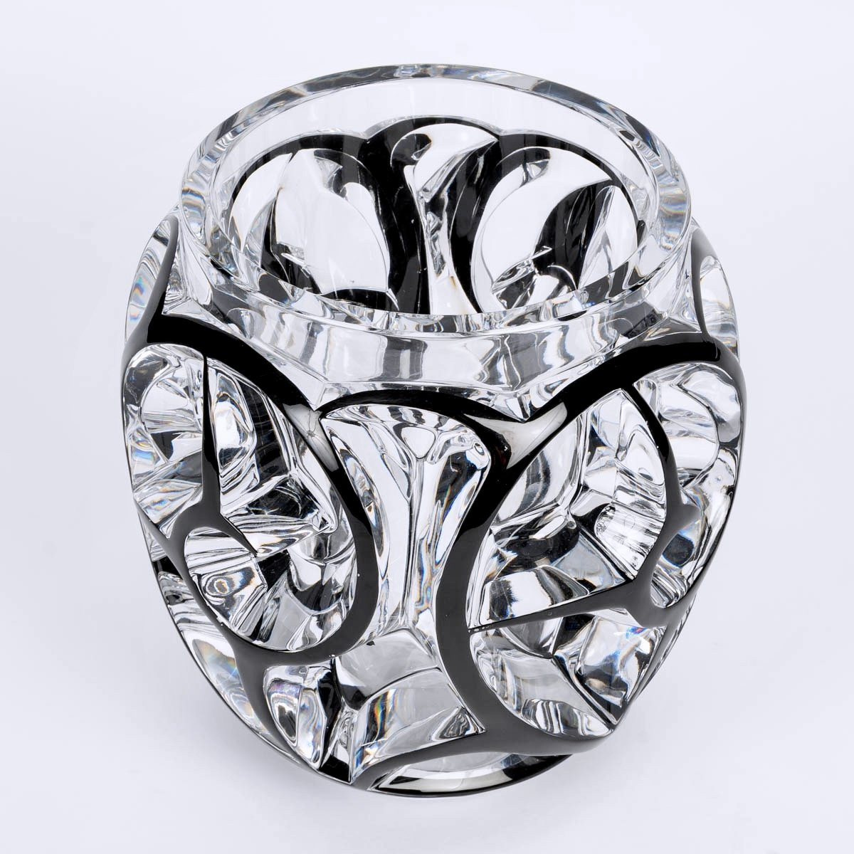 Lalique France - Vase Tourbillons Crystal With Black Enamel-photo-4