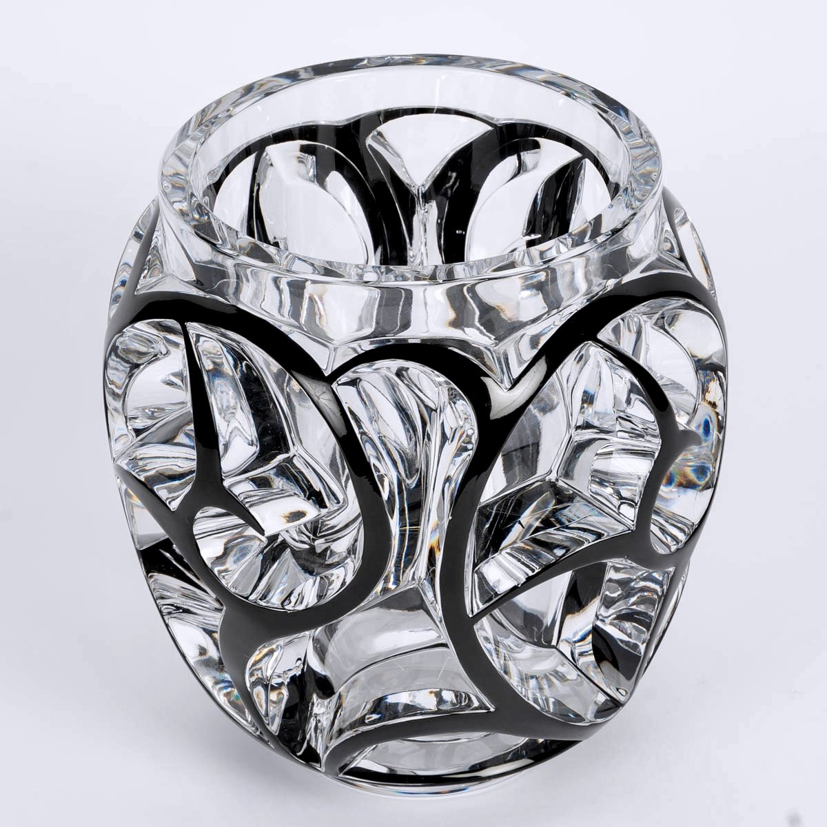 Lalique France - Vase Tourbillons Crystal With Black Enamel-photo-1