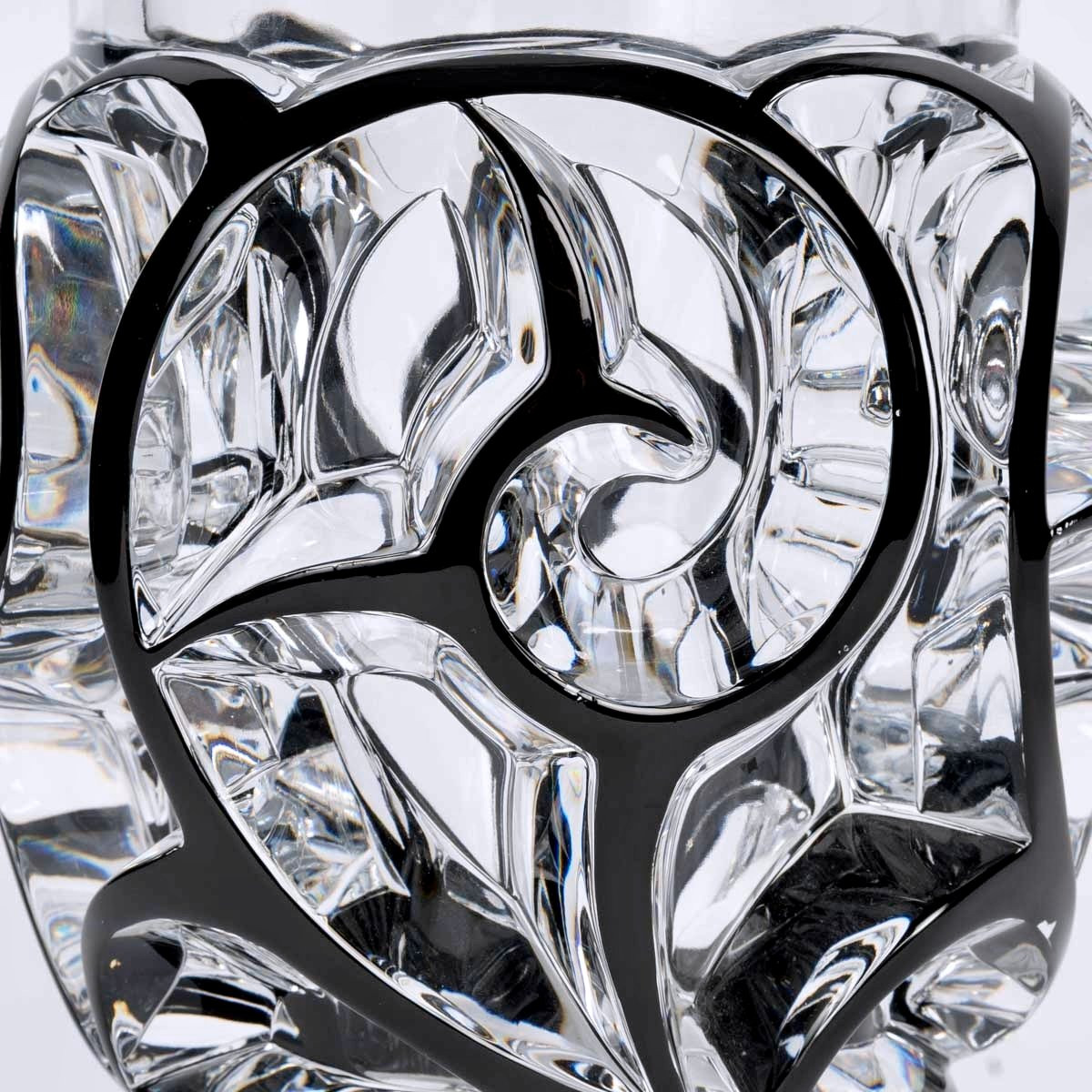 Lalique France - Vase Tourbillons Crystal With Black Enamel-photo-3