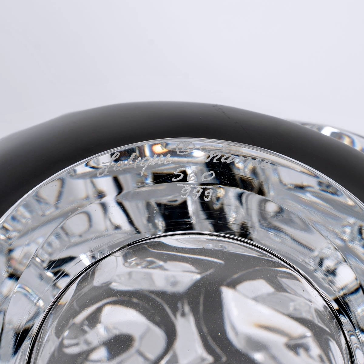 Lalique France - Vase Tourbillons Crystal With Black Enamel-photo-7