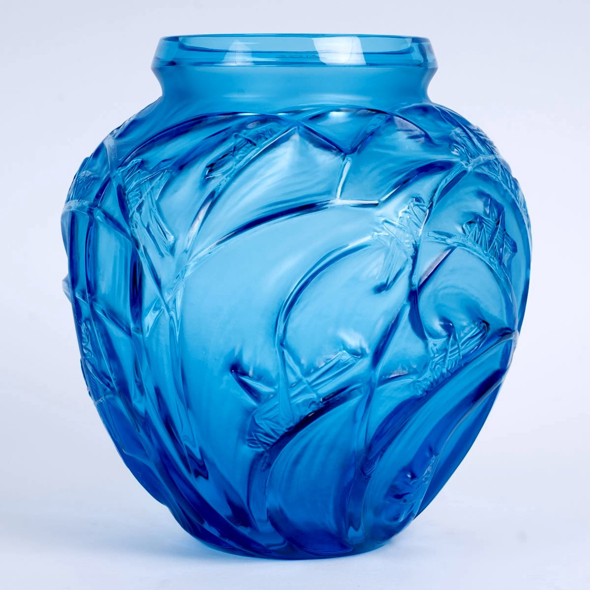 Lalique France - Vase Sauterelles Cristal Bleu Electrique - NEUF-photo-2
