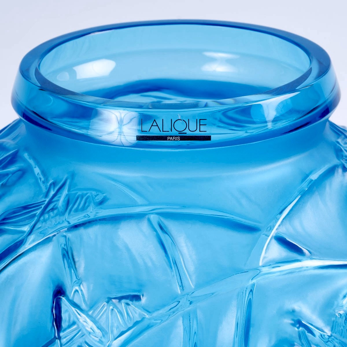 Lalique France - Vase Sauterelles Cristal Bleu Electrique - NEUF-photo-4