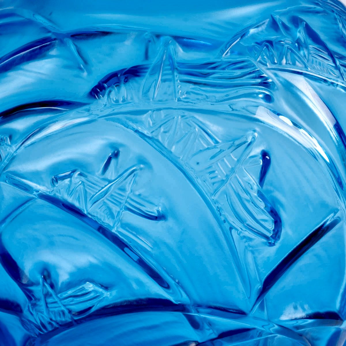 Lalique France - Vase Sauterelles Cristal Bleu Electrique - NEUF-photo-1