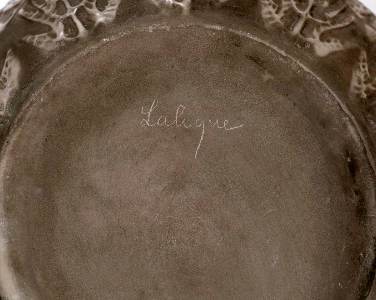 1912 René Lalique - Vase Fougères Verre Blanc Patiné Gris-photo-2