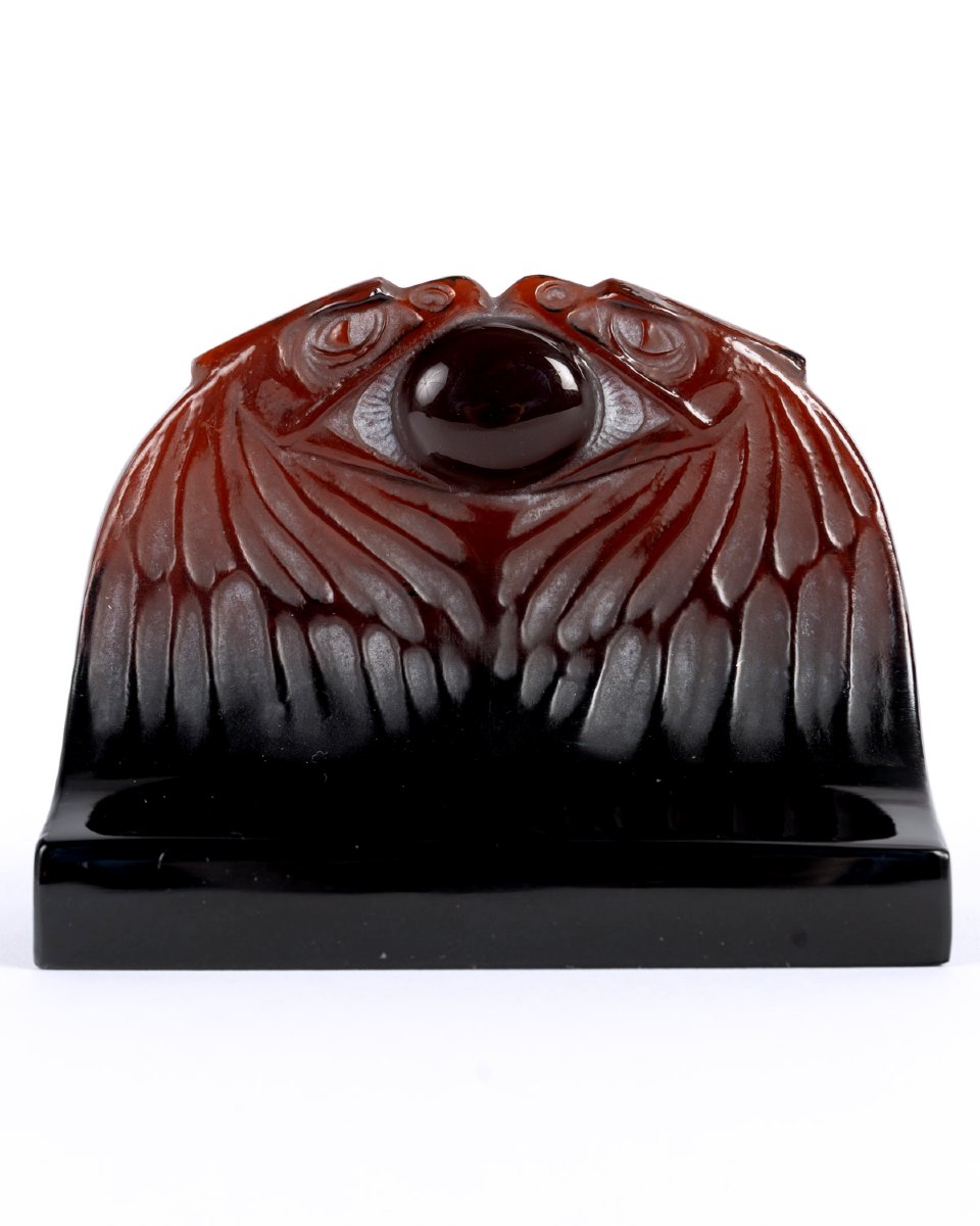 1914 René Lalique - Presse Papiers Deux Aigles Verre Ambre-photo-2