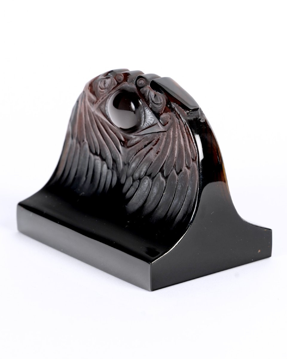 1914 René Lalique - Presse Papiers Deux Aigles Verre Ambre-photo-3