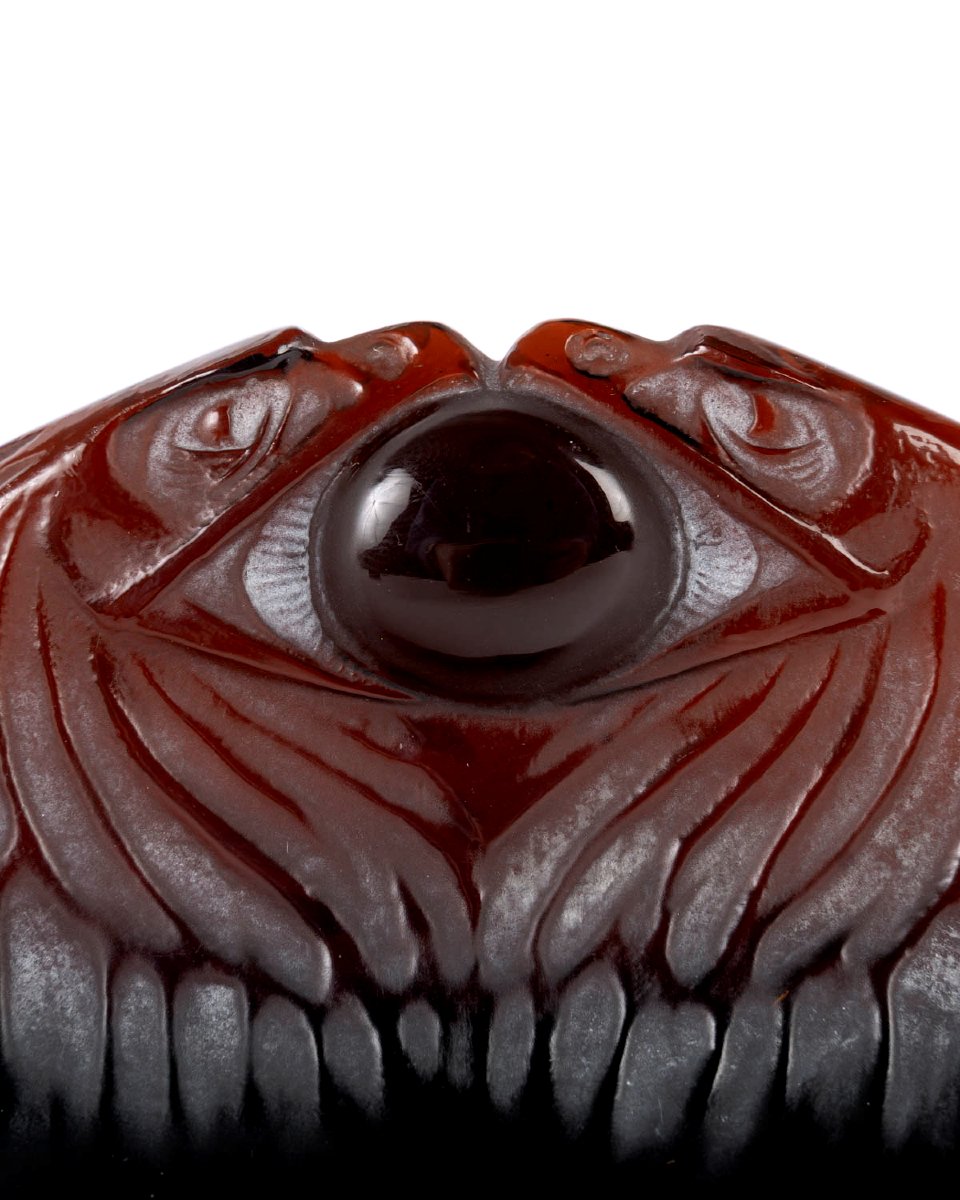 1914 René Lalique - Presse Papiers Deux Aigles Verre Ambre-photo-1