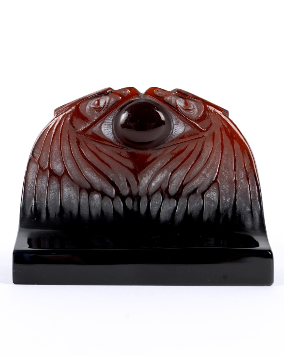 1914 René Lalique - Presse Papiers Deux Aigles Verre Ambre