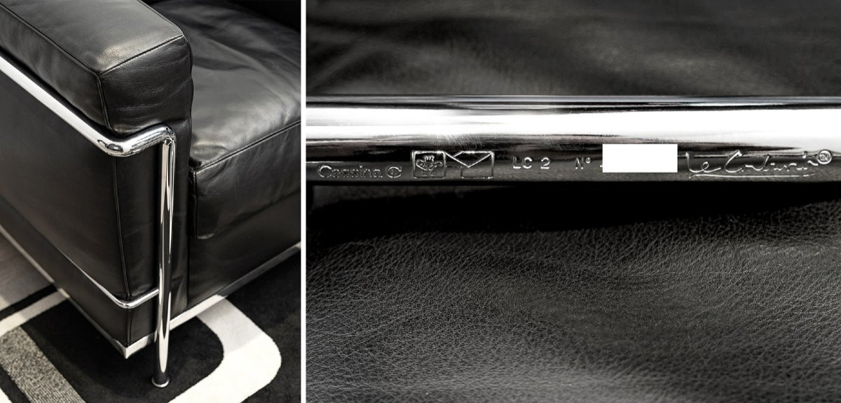 Le Corbusier, Perriand, Jeanneret - Cassina - Pair Of Lc2 Black Leather Armchairs-photo-3