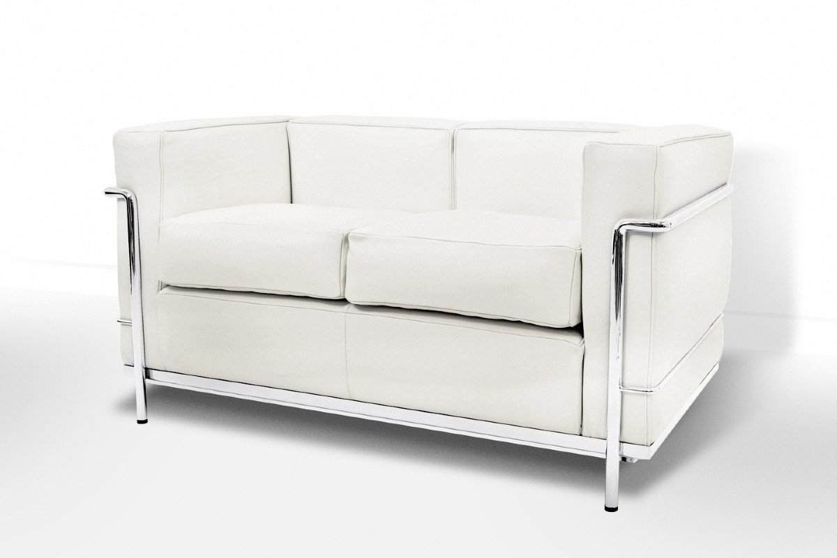Le Corbusier, Perriand, Jeanneret - Cassina - Sofa Lc2 White Leather 2-seater New