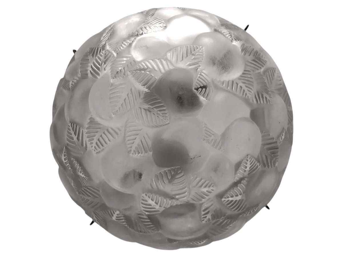 1929 René Lalique - Suspension Plafonnier Lustre Lausanne Verre Blanc-photo-3