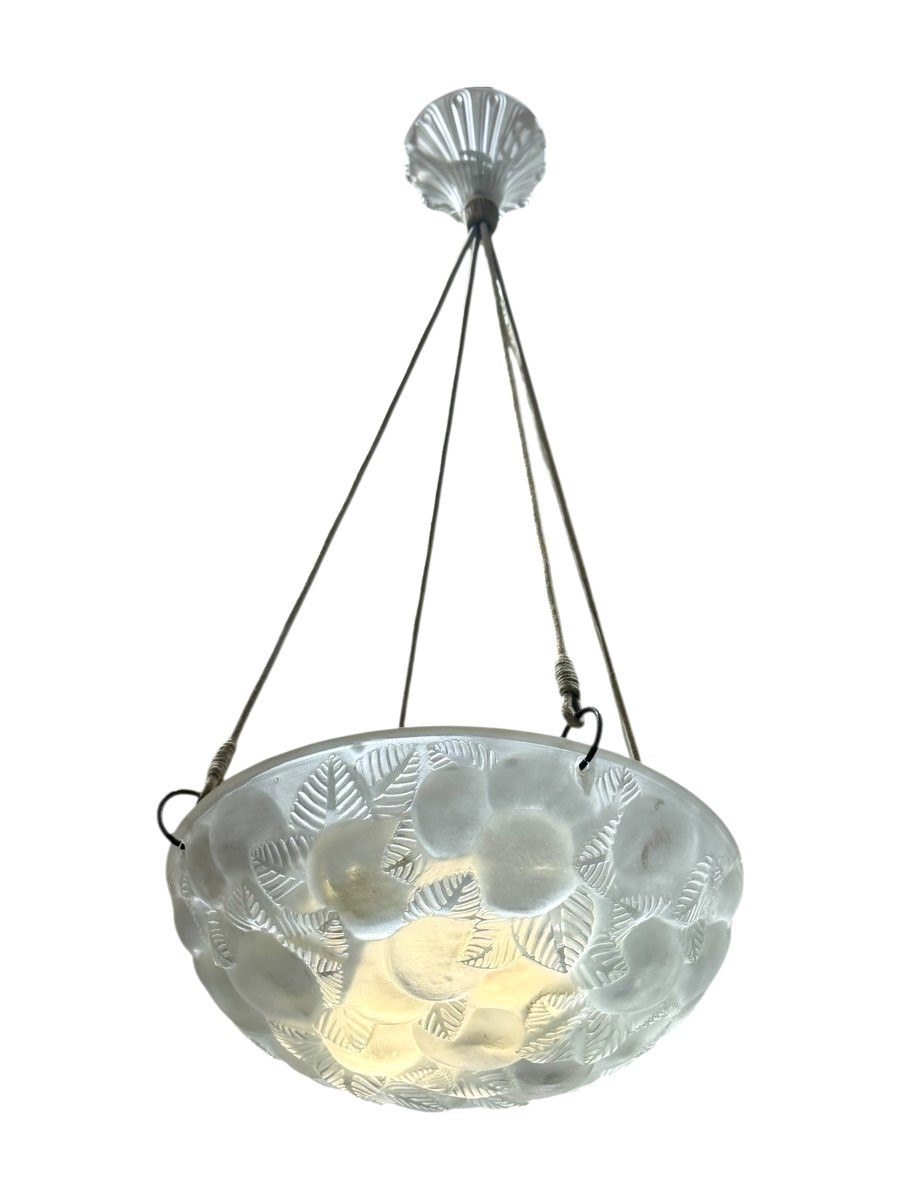 1929 René Lalique - Suspension Plafonnier Lustre Lausanne Verre Blanc-photo-2