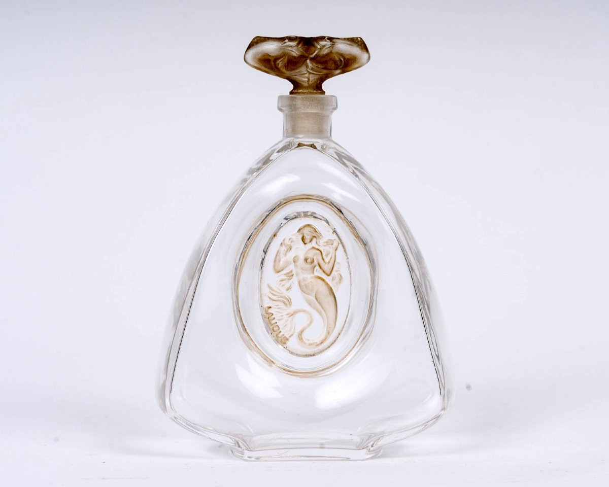 1912 René Lalique - Perfume Bottle La Sirene Mermaid Glass With Sepia Patina For Burmann -photo-2