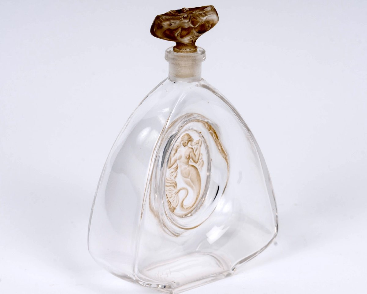 1912 René Lalique - Perfume Bottle La Sirene Mermaid Glass With Sepia Patina For Burmann -photo-3