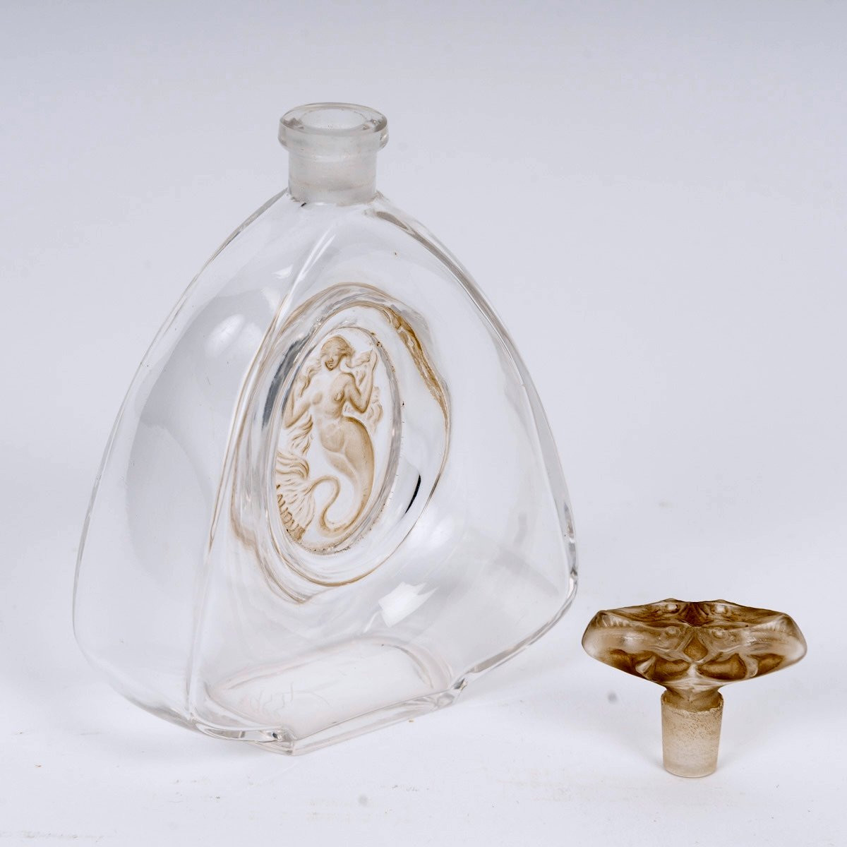 1912 René Lalique - Perfume Bottle La Sirene Mermaid Glass With Sepia Patina For Burmann -photo-4
