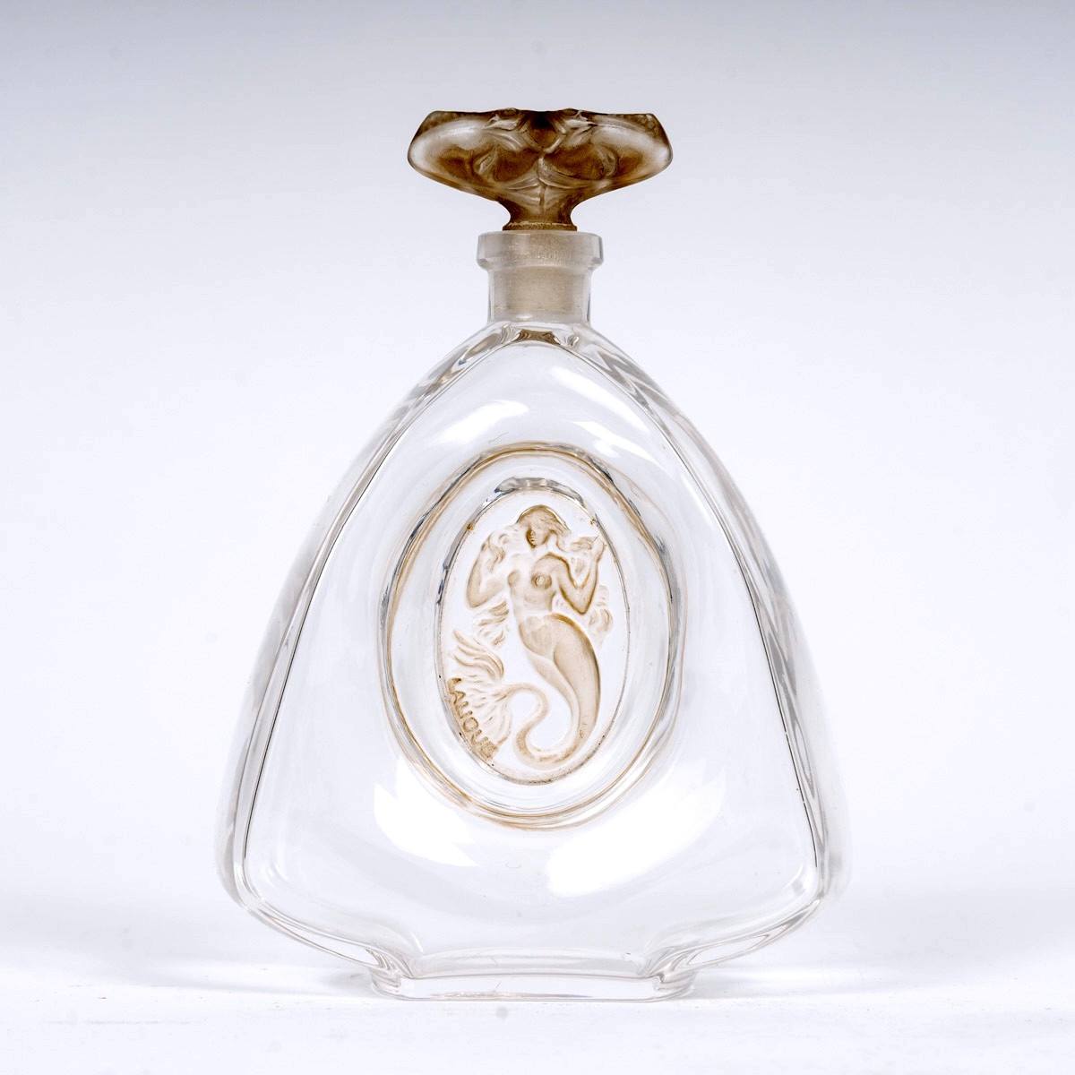 1912 René Lalique - Perfume Bottle La Sirene Mermaid Glass With Sepia Patina For Burmann 