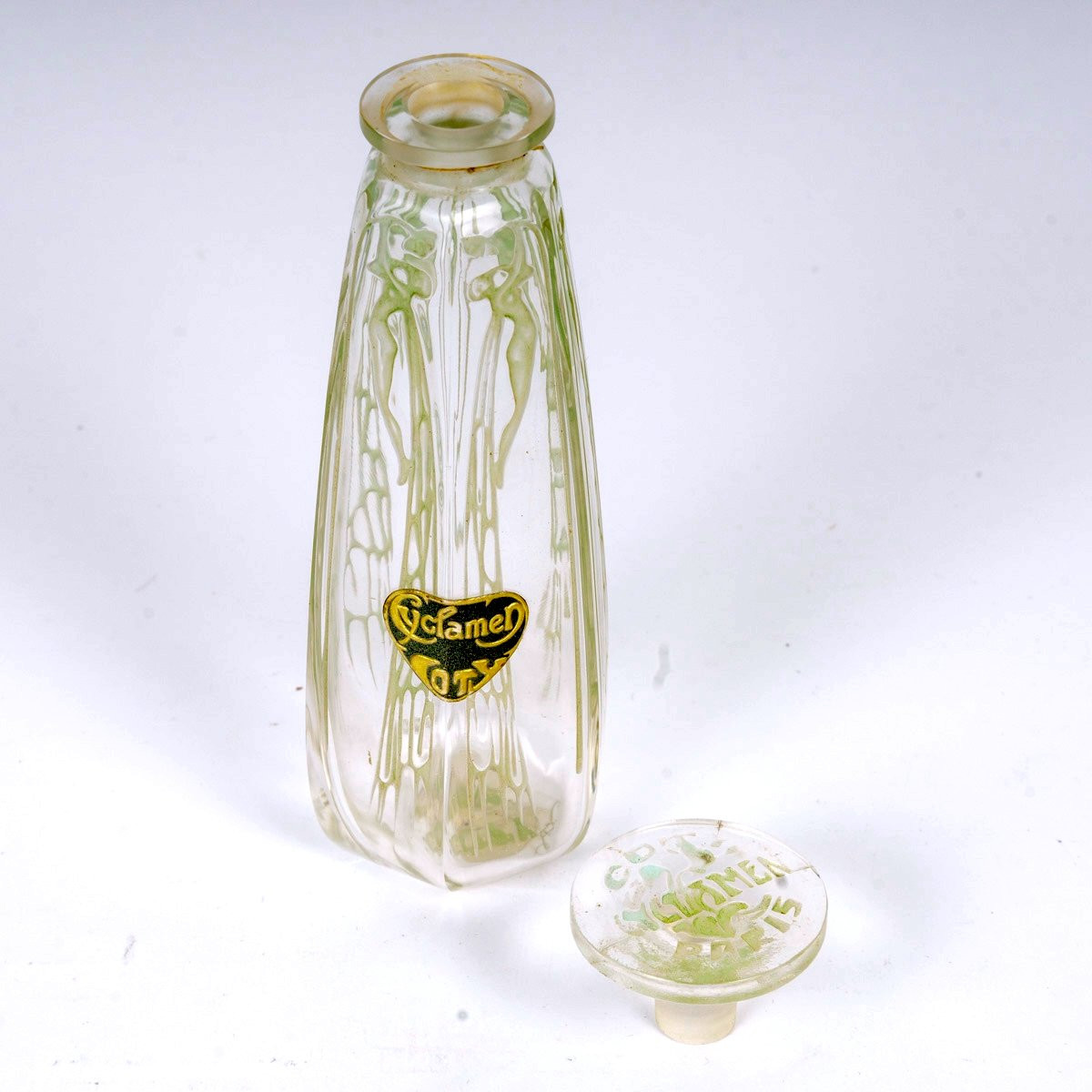 1909 René Lalique - Perfume Bottle Cyclamen Glass With Green Patina For Coty -photo-2