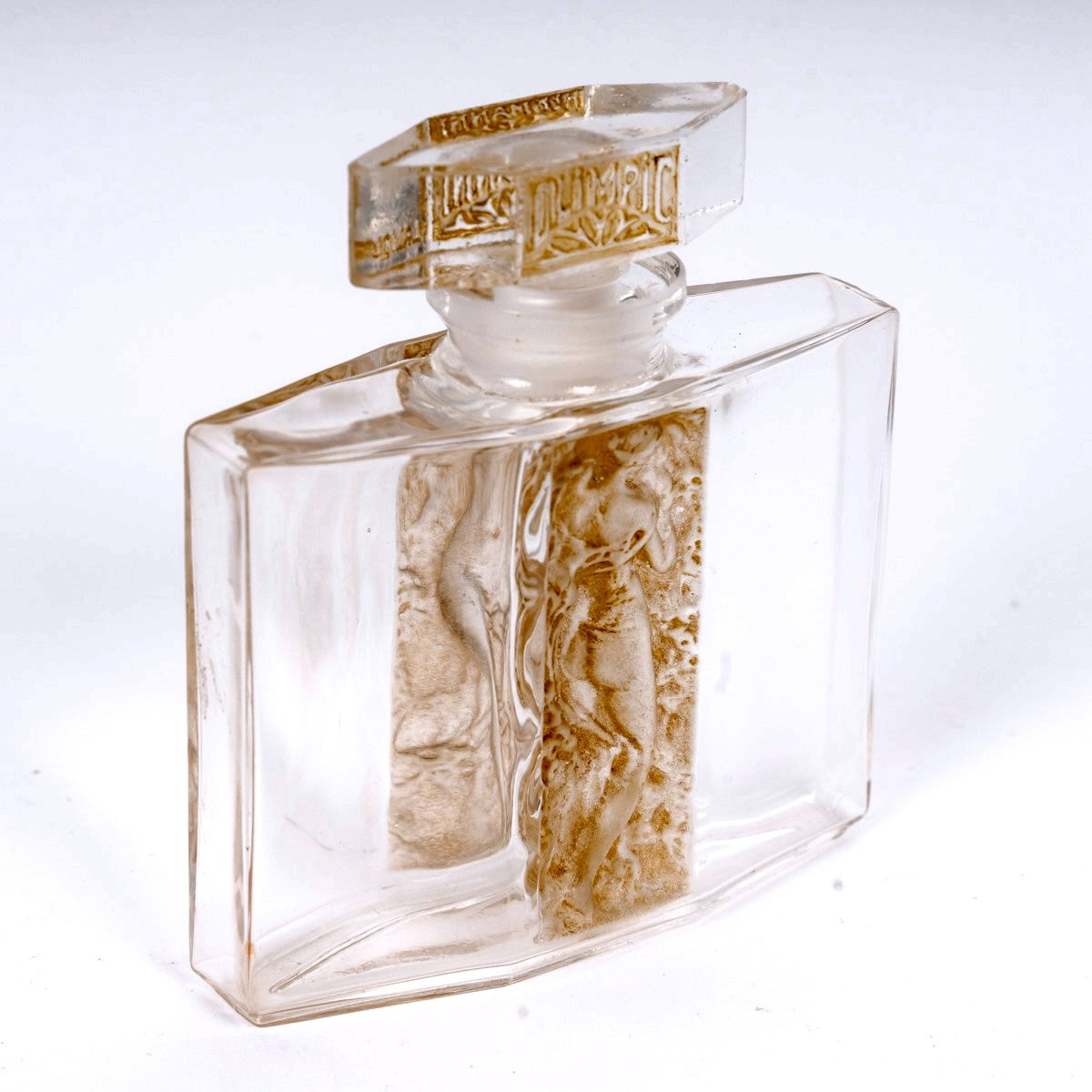 1937 René Lalique - Perfume Bottle Olimpic Glass With Sepia Patina For Hermanny -photo-2