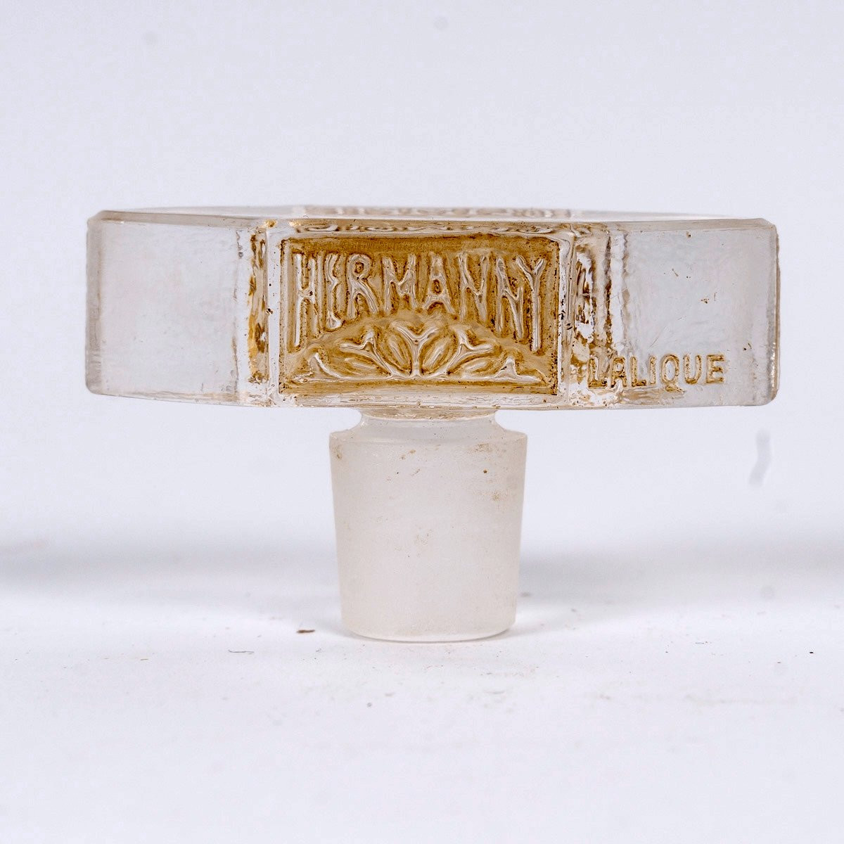 1937 René Lalique - Perfume Bottle Olimpic Glass With Sepia Patina For Hermanny -photo-2