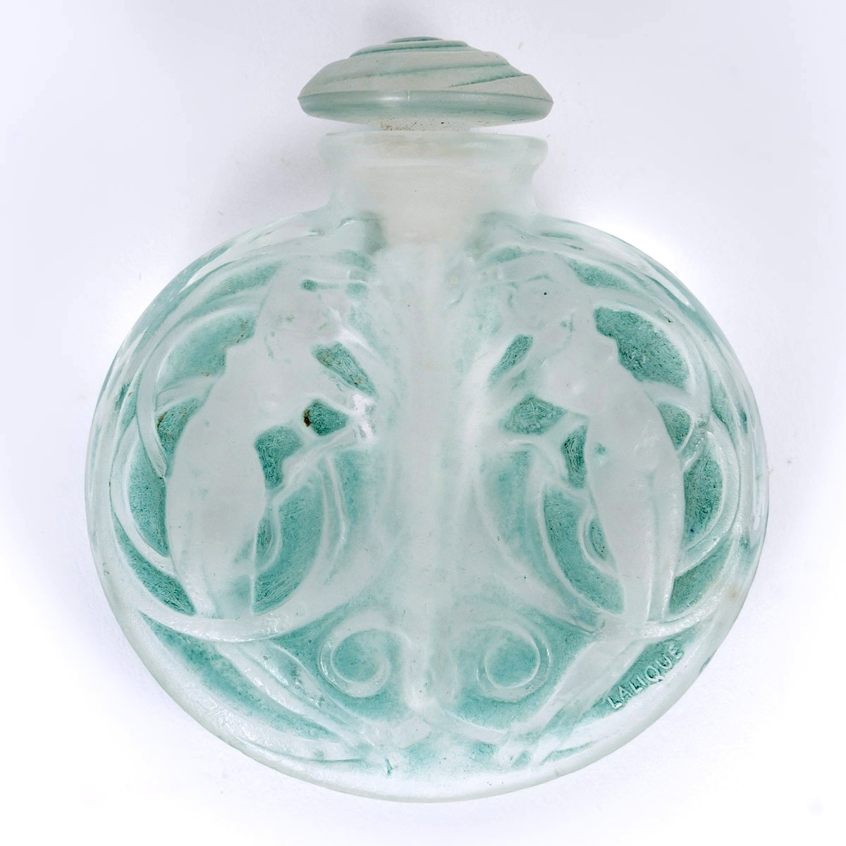 1912 René Lalique - Flacon Naïades Verre Blanc Patiné Vert