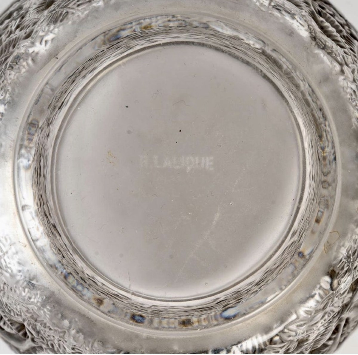 1932 René Lalique - Vase Biches Verre Blanc Patiné Gris-photo-1