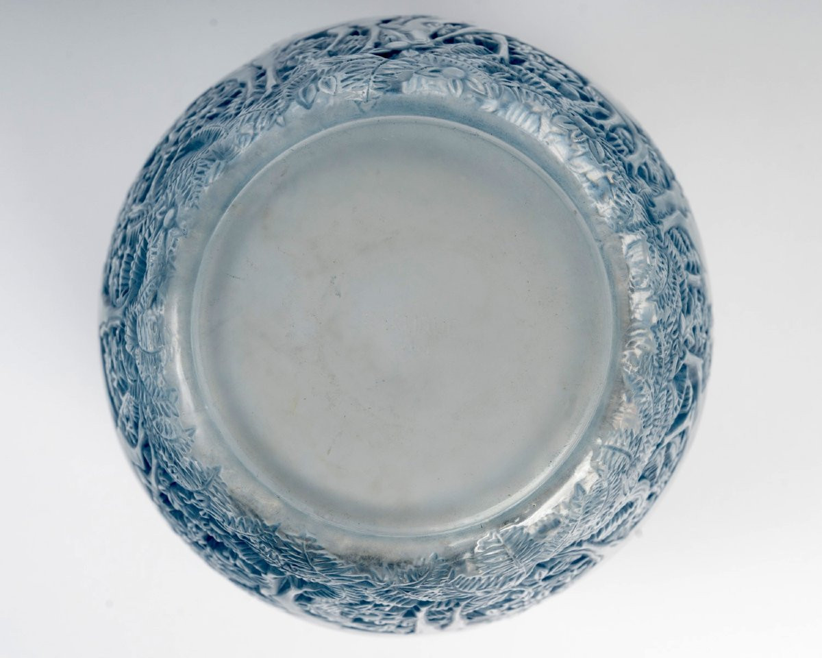 1932 René Lalique - Vase Biches Verre Blanc Patiné Bleu-photo-2