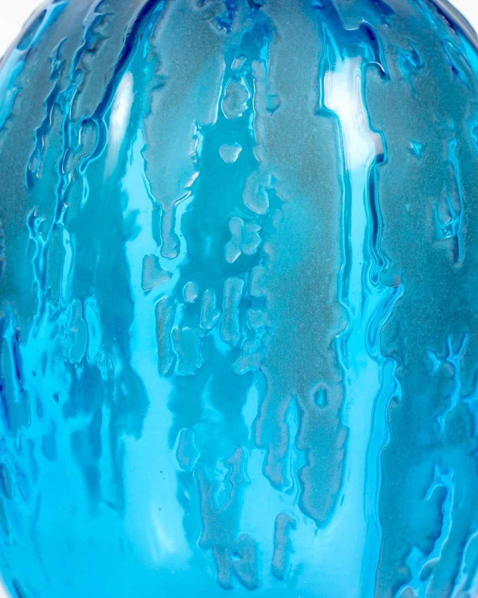 1912 René Lalique - Vase Fontaines Verre Bleu Electrique Patiné Gris-photo-1
