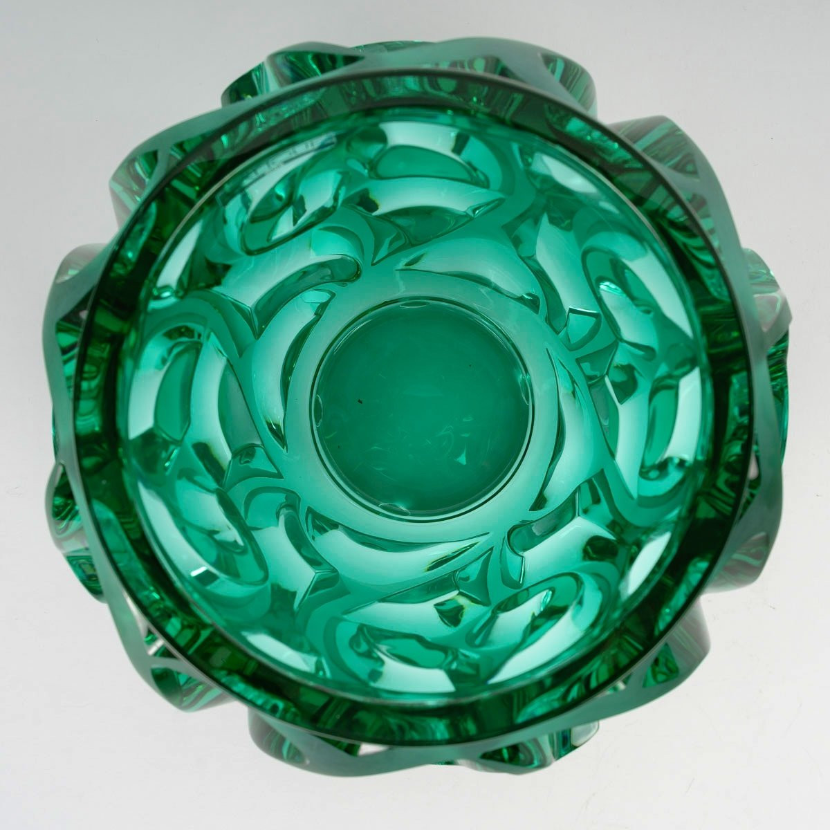 Lalique France - Art Deco Vase Tourbillons Green Crystal Glass - New-photo-4