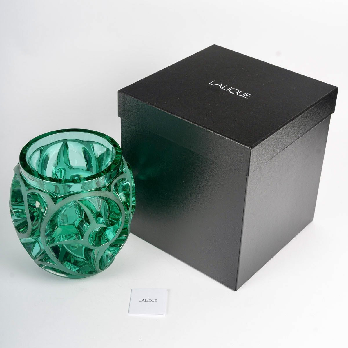 Lalique France - Art Deco Vase Tourbillons Green Crystal Glass - New-photo-3